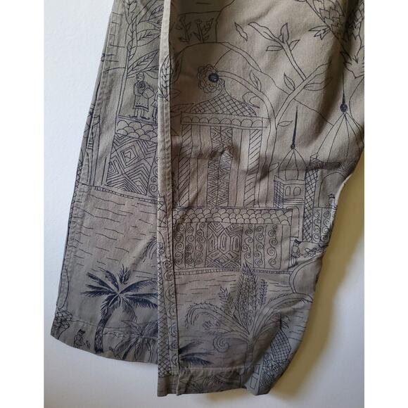 Chicos Design Crop Pants Women Size 2 / 12 Green Cotton Tropical World Scenes - Picture 9 of 15